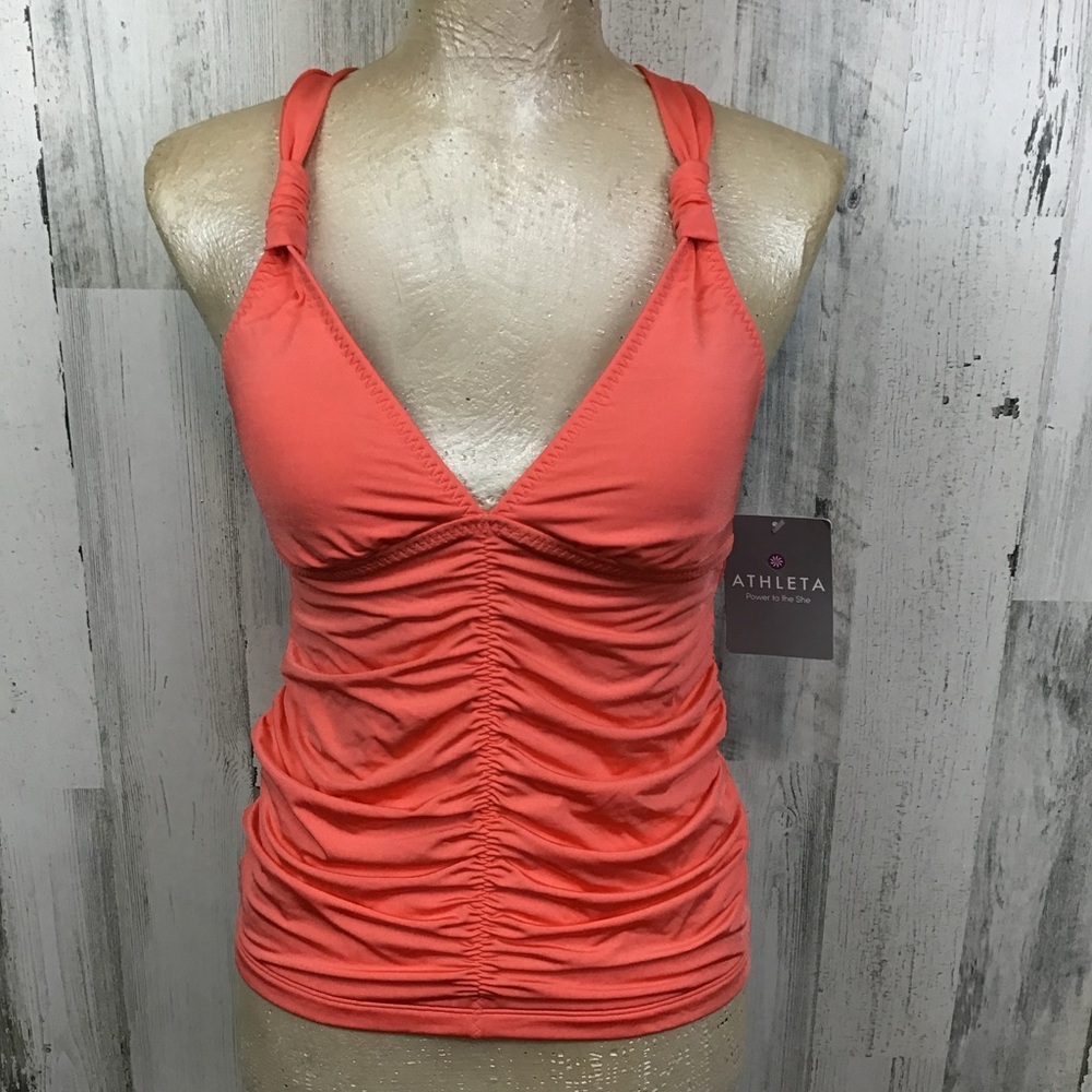 NWT Athleta Aqualuxe Strappy Back Adjustable ruched Orange Tankini Small $89